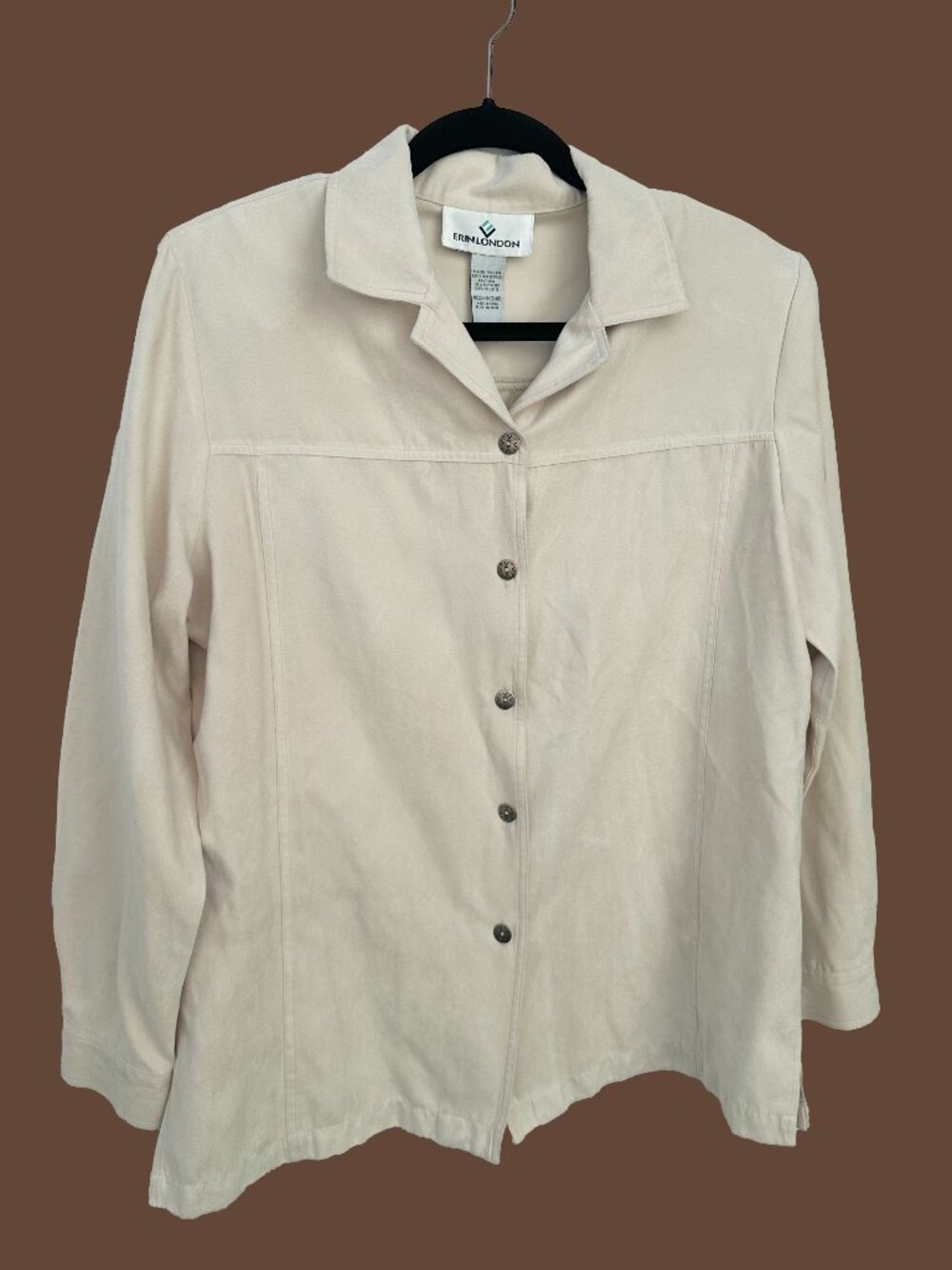 Erin London Beige Faux Suede Button Front Jacket Sz M